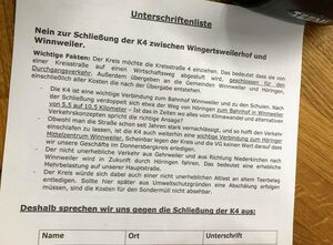 Unterschriftenlisten liegen aus im Bürgerladen, der Tankstelle Stoll (Gehrweiler), und in Geschäften in Winnweiler
